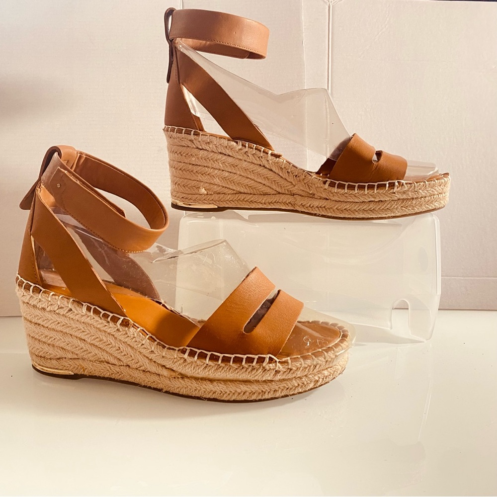 Franco Sarto Size 91/2M Brown Espadrille Block Wedge Comfort Style Bus/Causal